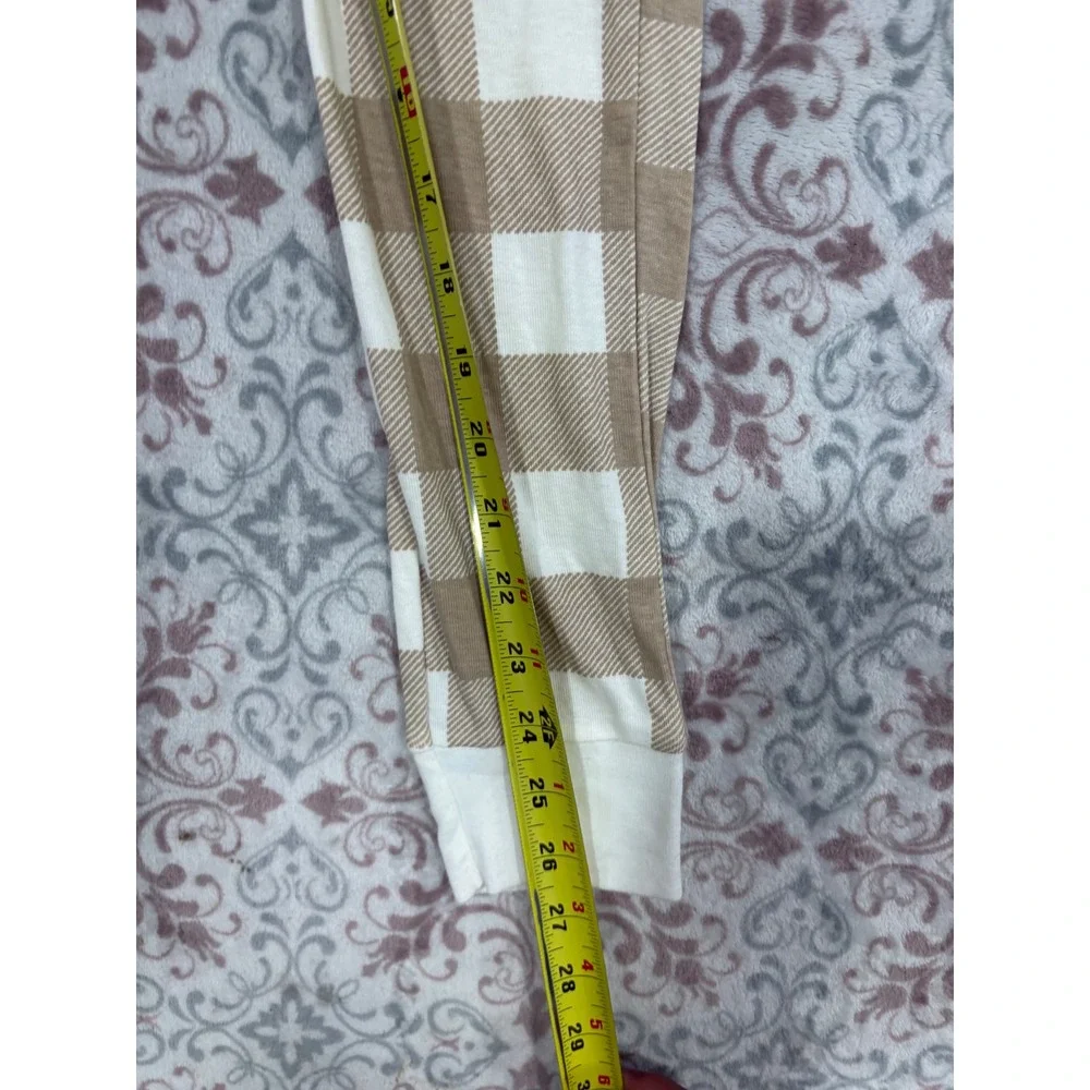 Old Navy Unisex Kids XL 12 Pajama Pants Tan White Buffalo Plaid Cotton Leggings